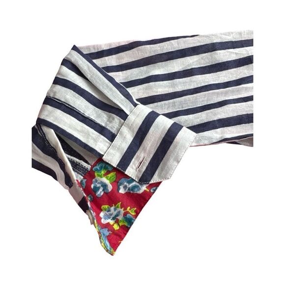 Charlotte Kellogg Stripe Shirt‎ Dress Handprinted Cotton Floral Trim Size Small - Picture 8 of 12